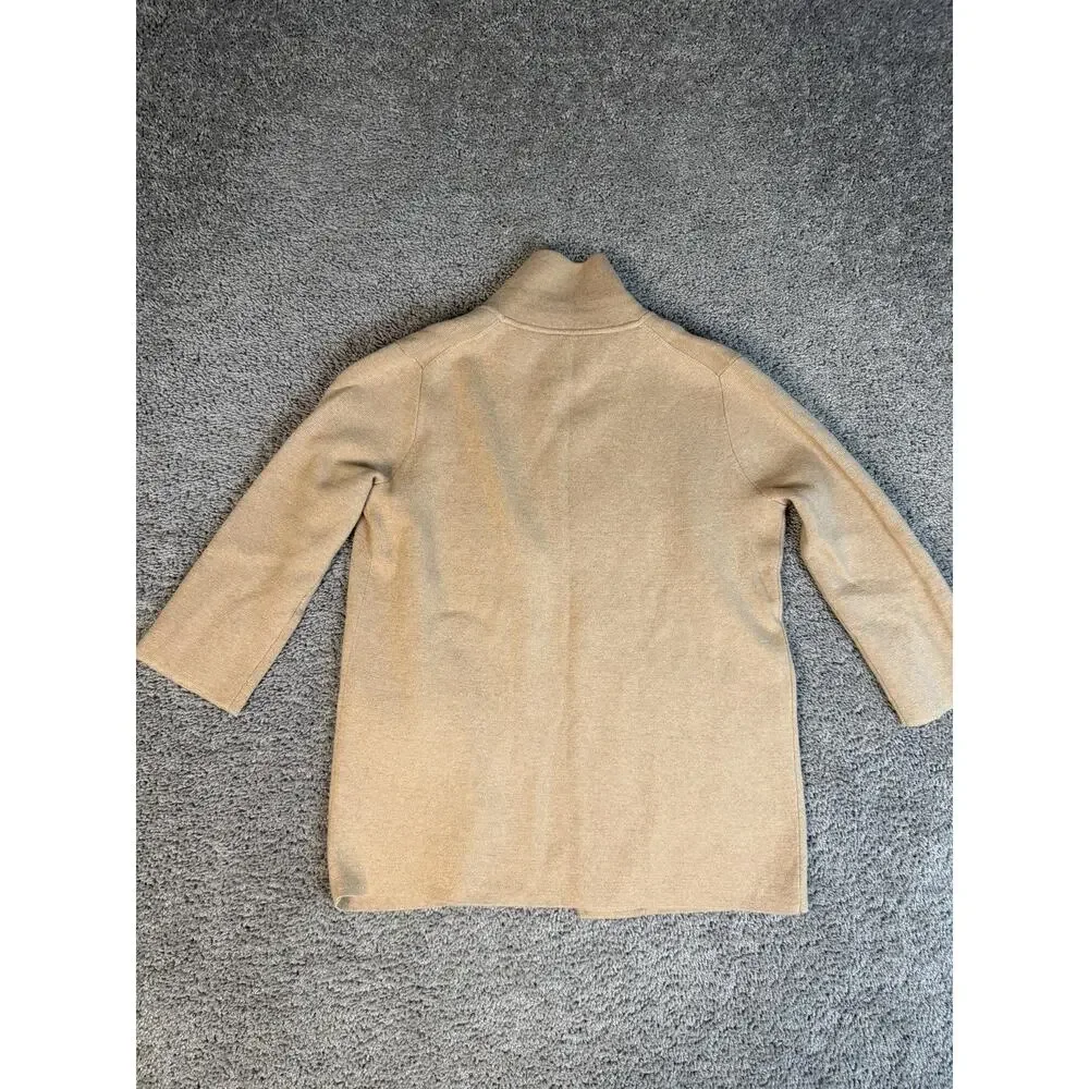 J.CREW Sweater Full Zip Womens S Beige Mock Neck 3/4 Sleeve Pockets Cotton-Poly